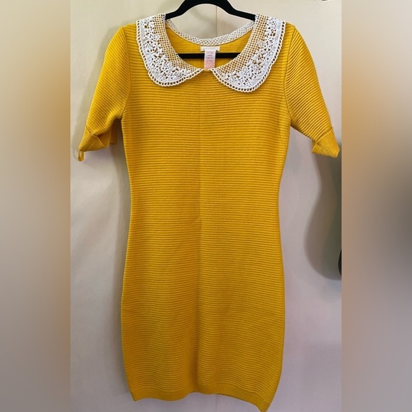 Tulle Fitted Ribbed Mini Dress Sz Med Goldenrod Yellow Anthropologie - Picture 2 of 8